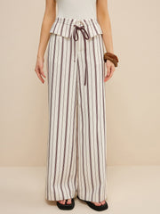 Striped Wide-Leg Pants with Peplum Waist