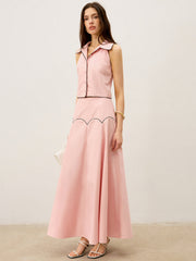 Contrast-Trim Maxi Skirt Set