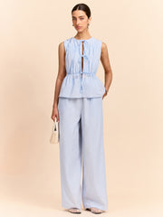 Tie-Front Linen & Cotton Pants Set