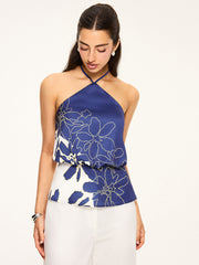 Floral Print Halter Backless Top
