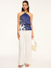 Floral Print Halter Backless Top