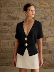 Metal Button V-Neck Sweater