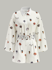 Belted Seashell Print Shorts Set