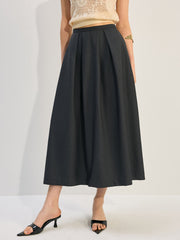 Pleated A-Line Midi Skirt