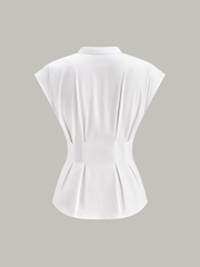 Mandarin-Collar Cap-Sleeve Peplum Shirt