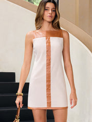 Contrast Binding Faux Leather Shift Dress
