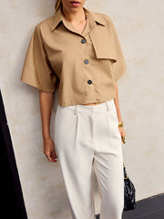 Asymmetric Cropped Shirt with Button Front
