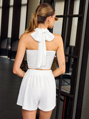 Textured Knit Halter Crop Top and Shorts Set