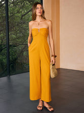 Strapless Ruched Wide-Leg Jumpsuit