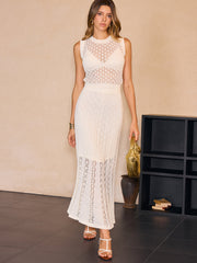 Sleeveless Knit Jacquard Skirt Set