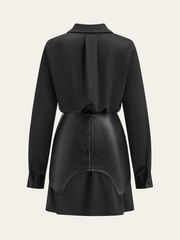 Satin Shirt Dress with Faux Leather Overlay