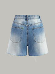 Asymmetric-Waist Distressed Denim Shorts