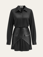 Satin Shirt Dress with Faux Leather Overlay