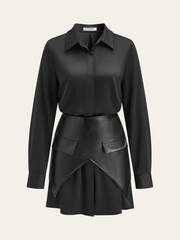 Satin Shirt Dress with Faux Leather Overlay