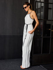 Cotton & Linen Contrast Trim Tie-Waist Top and Pants Set