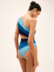 Asymmetrical Striped One-Shoulder Swimsuit