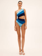 Asymmetrical Striped One-Shoulder Swimsuit