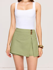 Cotton & Linen Asymmetrical Wrap-Front Skort