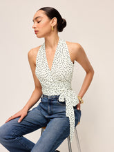 Semi-Sheer Polka Dot Wrap Halter Top