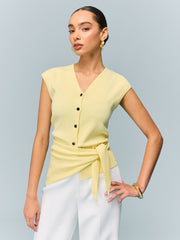 Button Knit Top with Convertible Styling Options