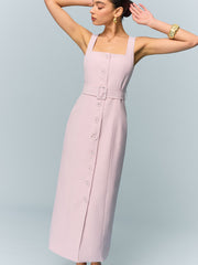 Belted Button-Front Maxi Dress