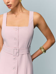 Belted Button-Front Maxi Dress