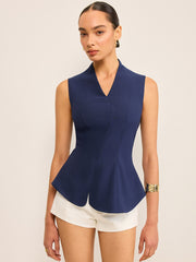 V-Neckline Sleeveless Peplum Top