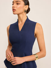 V-Neckline Sleeveless Peplum Top