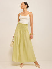 Pleated Linen Smocked Maxi Skirt