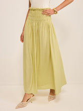 Pleated Linen Smocked Maxi Skirt