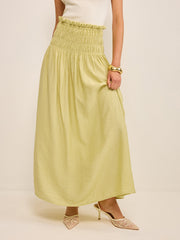 Pleated Linen Smocked Maxi Skirt
