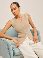 Knitted V-Neck Buttoned Vest