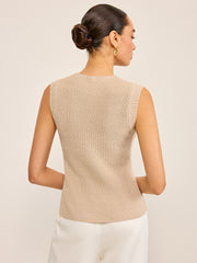 Knitted V-Neck Buttoned Vest