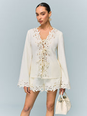 Semi-Sheer Reversible Embroidered-Lace Top
