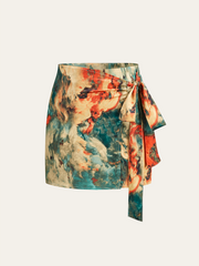 Colorful Printed Wrap-Tie Mini Skirt