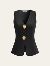 Metal Decor Sleeveless V-Neck Vest