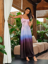 Spaghetti Straps Tie-Dye Gradient Satin Maxi Dress With Lace-Up Back