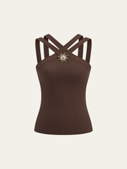 Metal Decor Cross-Strap Tank Top