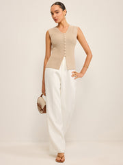 Knitted V-Neck Buttoned Vest