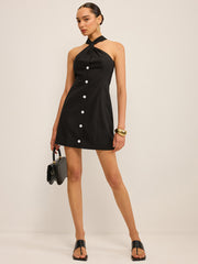 Halter Neck Button-Front Mini Dress