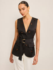 Belted Vest with 3D Sequin Flower Embellishments