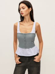 Striped & Solid Peplum Buttoned Top