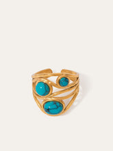 Gold Tone Turquoise Inlaid Ring