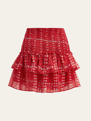 Boho Printed Smocked Tiered Mini Skirt