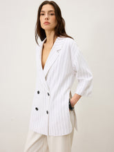 Linen&Cotton Oversized Striped Side Slit Double-Breasted Blazer