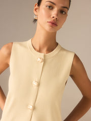Sleeveless Knit Midi Top with Metal Button Front