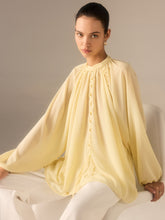Semi-Sheer Chiffon Stand Collar Blouse with Braided Detail