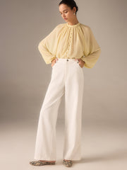 Cotton Twill Wide-Leg Pants with Metal Rivet Button