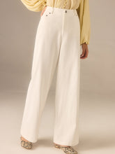 Cotton Twill Wide-Leg Pants with Metal Rivet Button