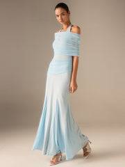 Semi-Sheer Elastic Mesh Ruched Maxi Dress